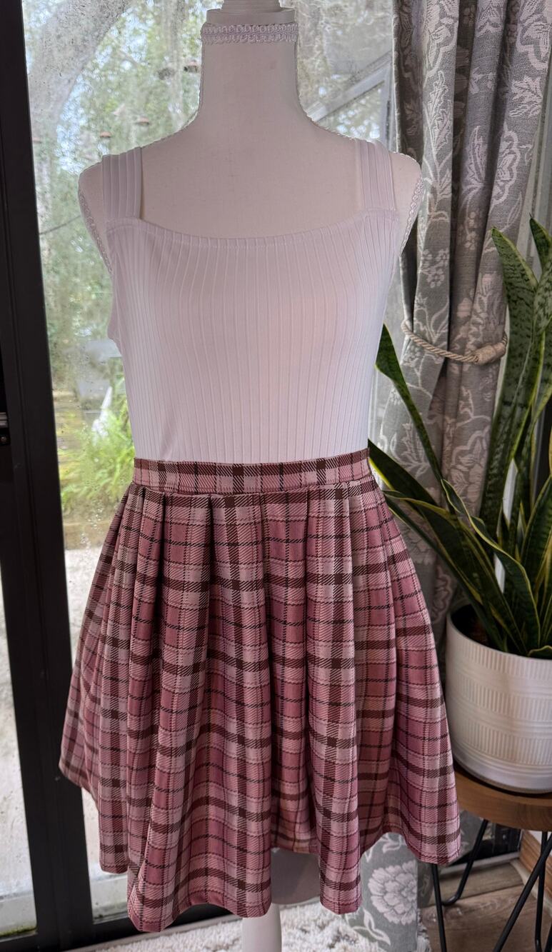 No Comment Pink Plaid Pleated Mini Dress L Coquette Y2K Preppy